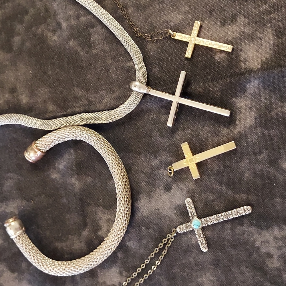 Cross Necklace Lot w/ Bracelet